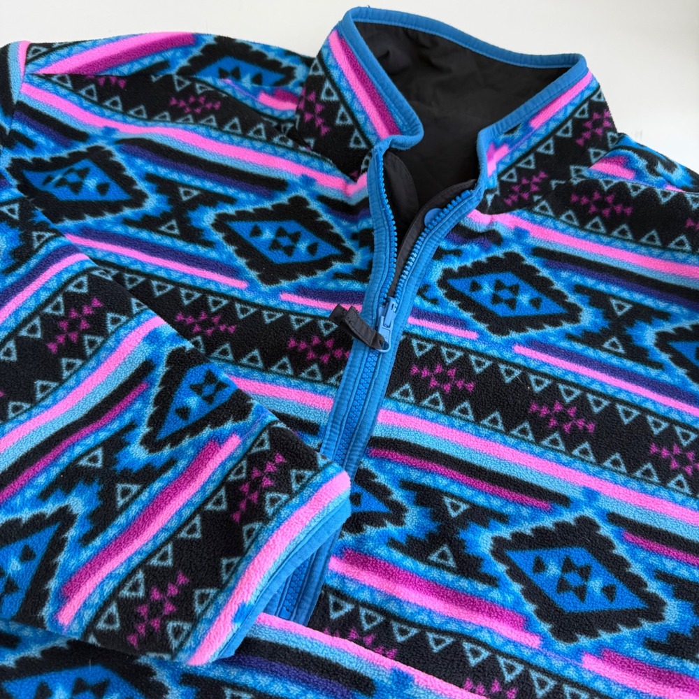 Chubbies Reversible Fleece Pullover Jacket Mens XXL Aztec Geometric Black Neon